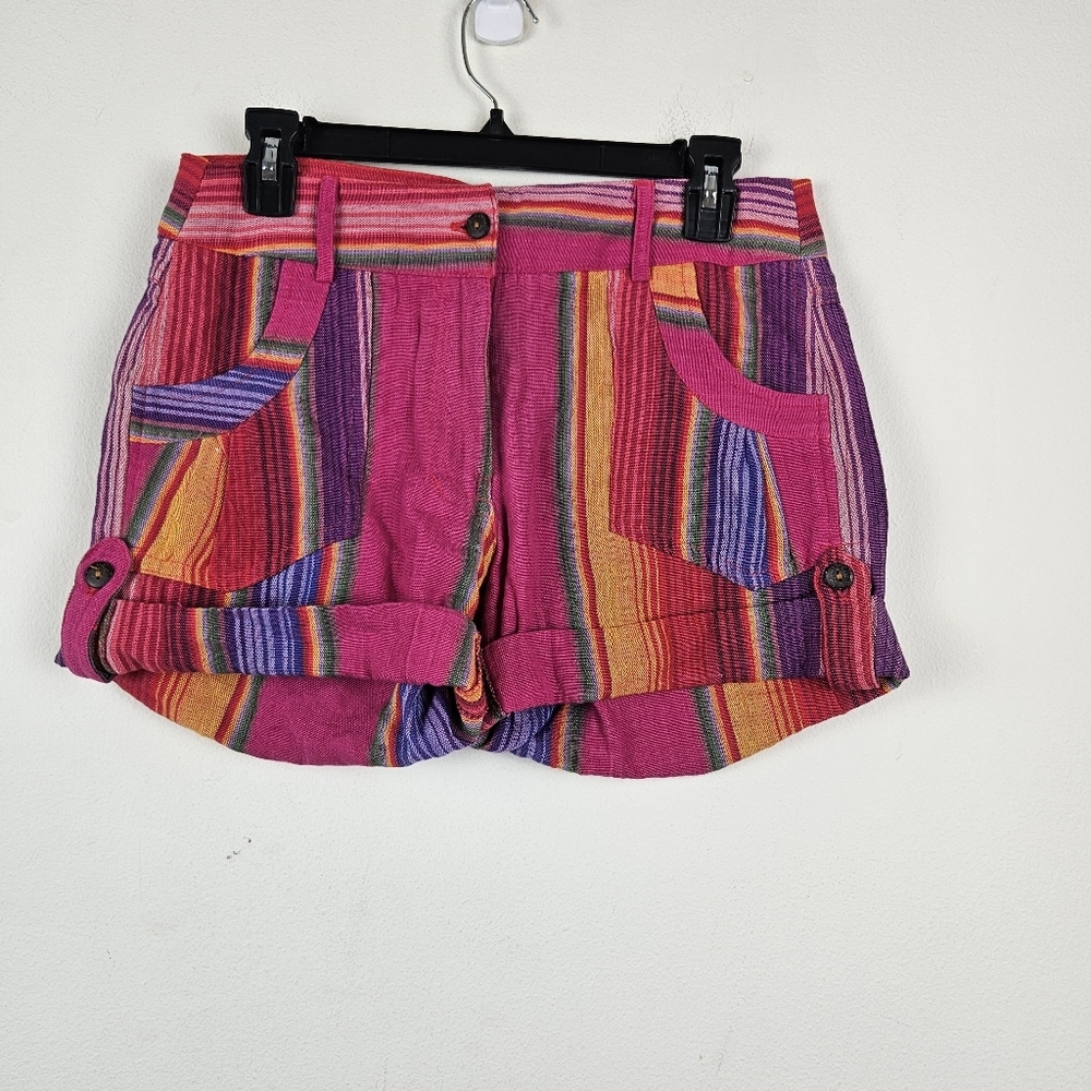 ARTESANIA Multicolor Cotton Light Shorts Size Small Summer Kantha